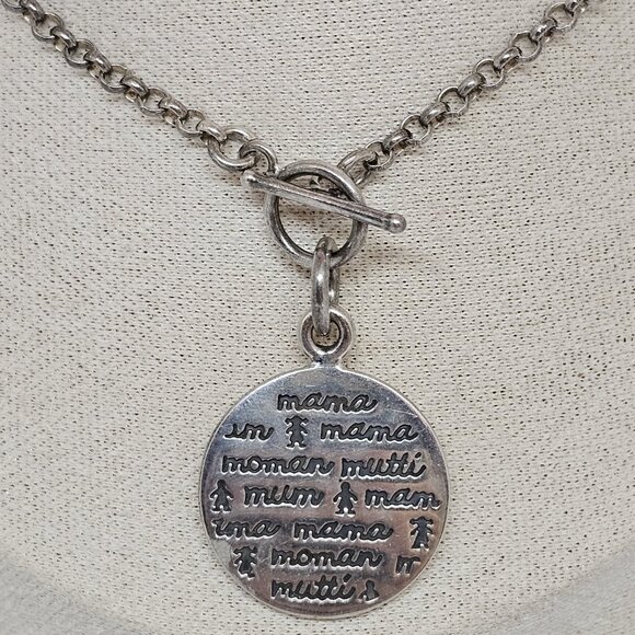 JRI 925 STERLING SILVER Round Mama Mother Pendant TOGGLE Chain NECKLACE 18" - Picture 2 of 12